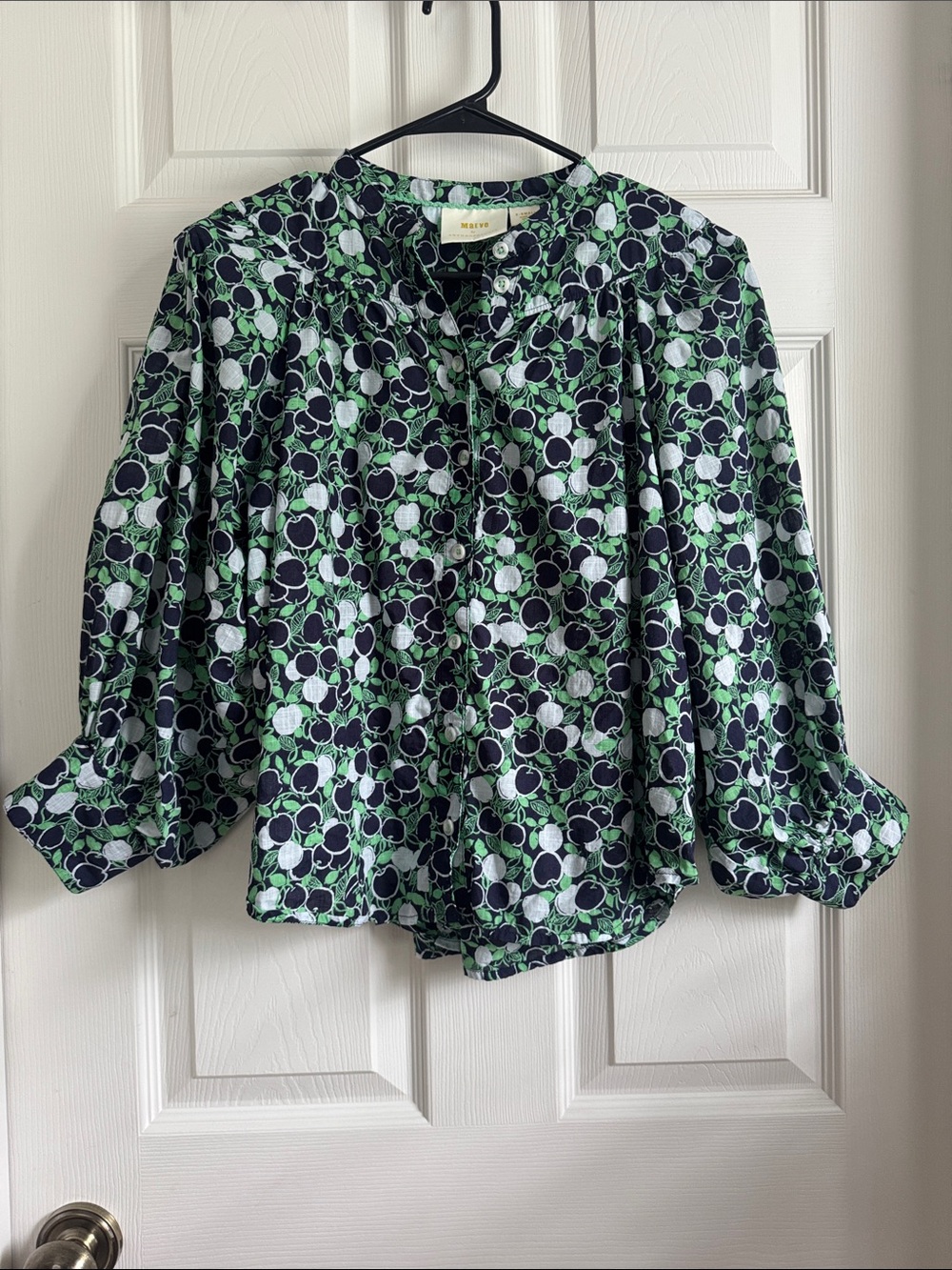 Maeve Green & Navy Circular Print Button-Front Blouse